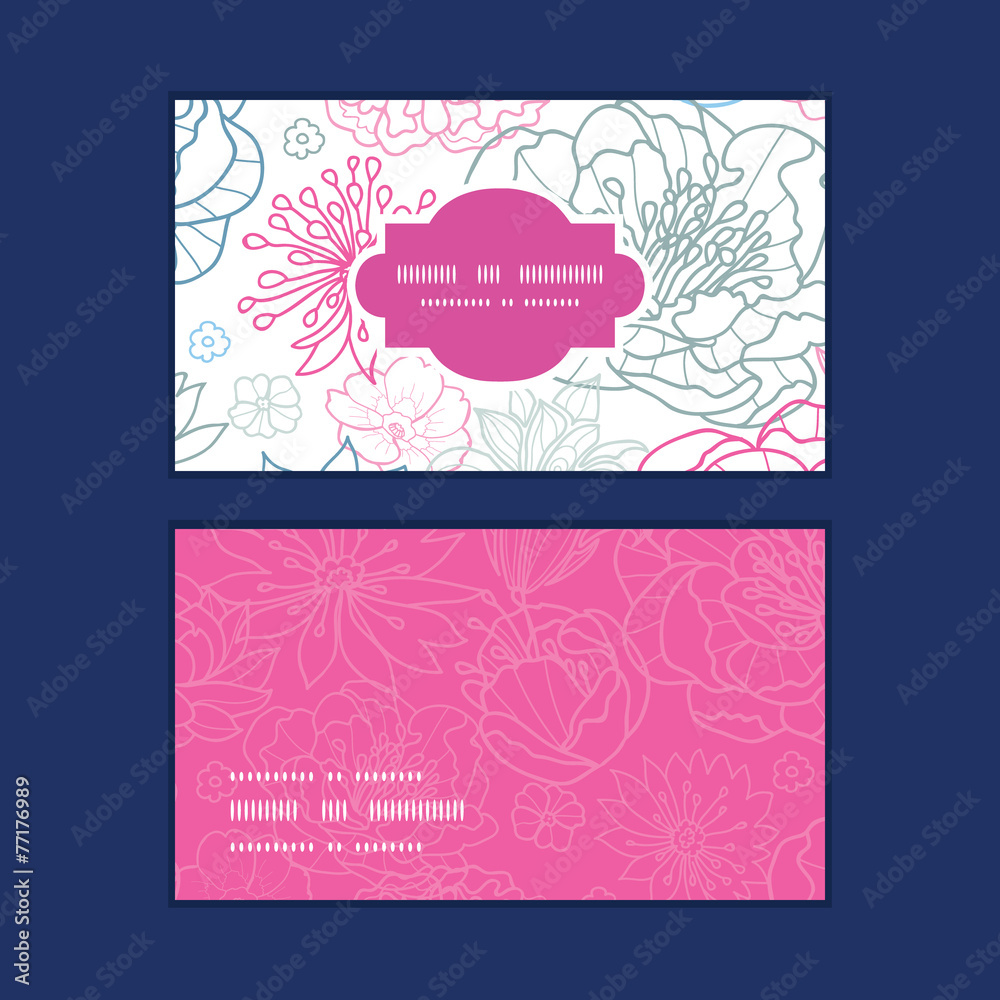 Vector gray and pink lineart florals horizontal frame pattern