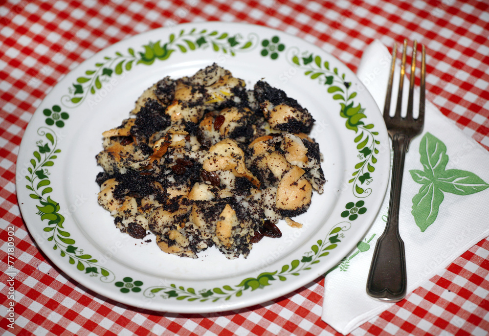 Hungarian specialty sweetness with poppy seeds and raisins Hungarian specialty sweetness with poppy seeds and raisins