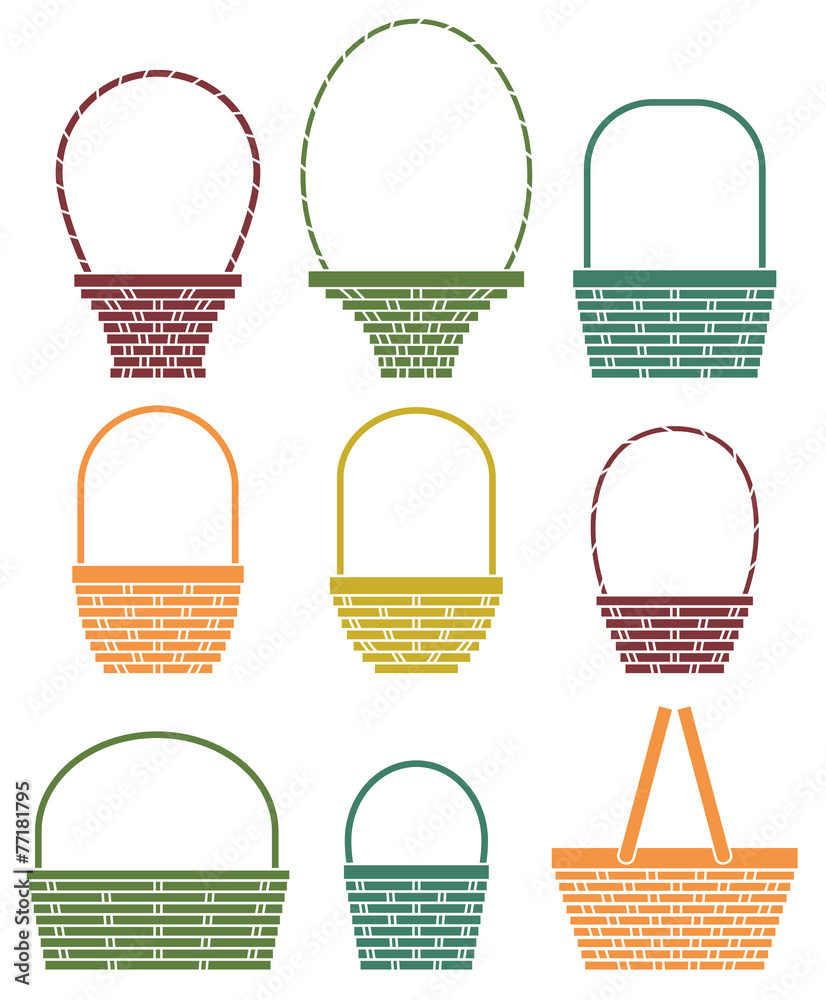 Stylized baskets isolated on white background