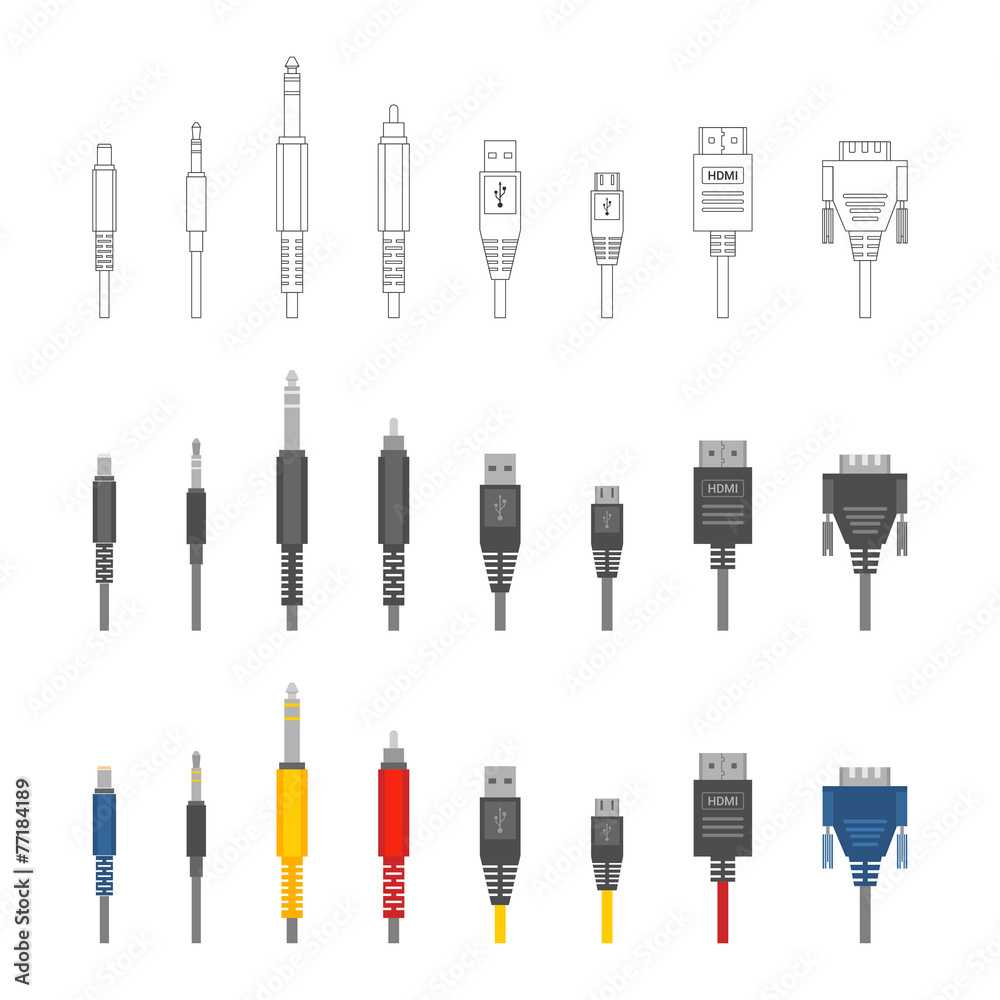 Vector various audio connectors and inputs set Stock Vector | Adobe Stock