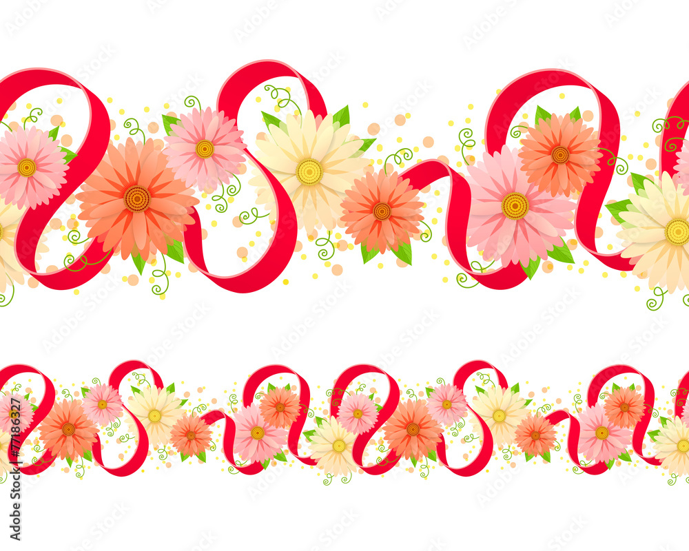 Fototapeta premium Seamless ornament with flowers and ribbon