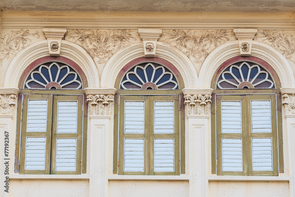 Obraz premium Vintage window or Sino-Portuguese style in Phuket, Thailand