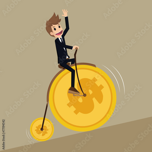 businessman leads retro bicycle money coin wheel