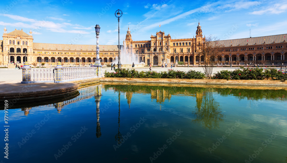 Day sunny view of Plaza de Espana. Seville