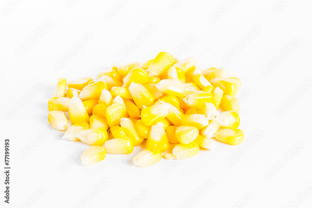 Pile of yellow corn kernels isolated on white background Pile of yellow corn kernels isolated on white background