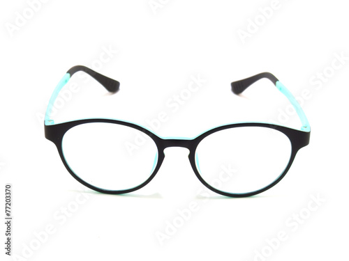 black and blue eye glasses on white background
