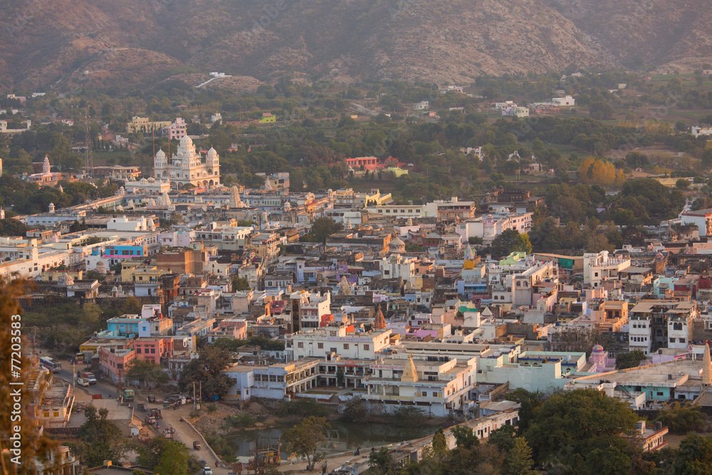 View from up of colorful Pushkar City, India