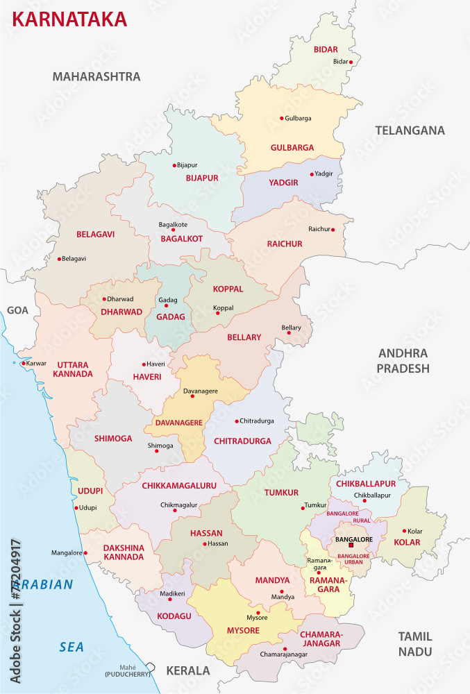 Karnataka All District Map Karnataka District Map Stock Vector | Adobe Stock