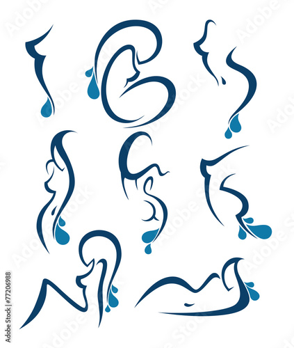 vector collection of water girl's silhouette, for beauty and spa