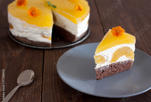piece of cake with jelly and peaches