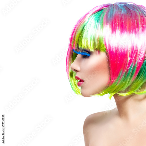 Beauty fashion model girl with colorful dyed hair