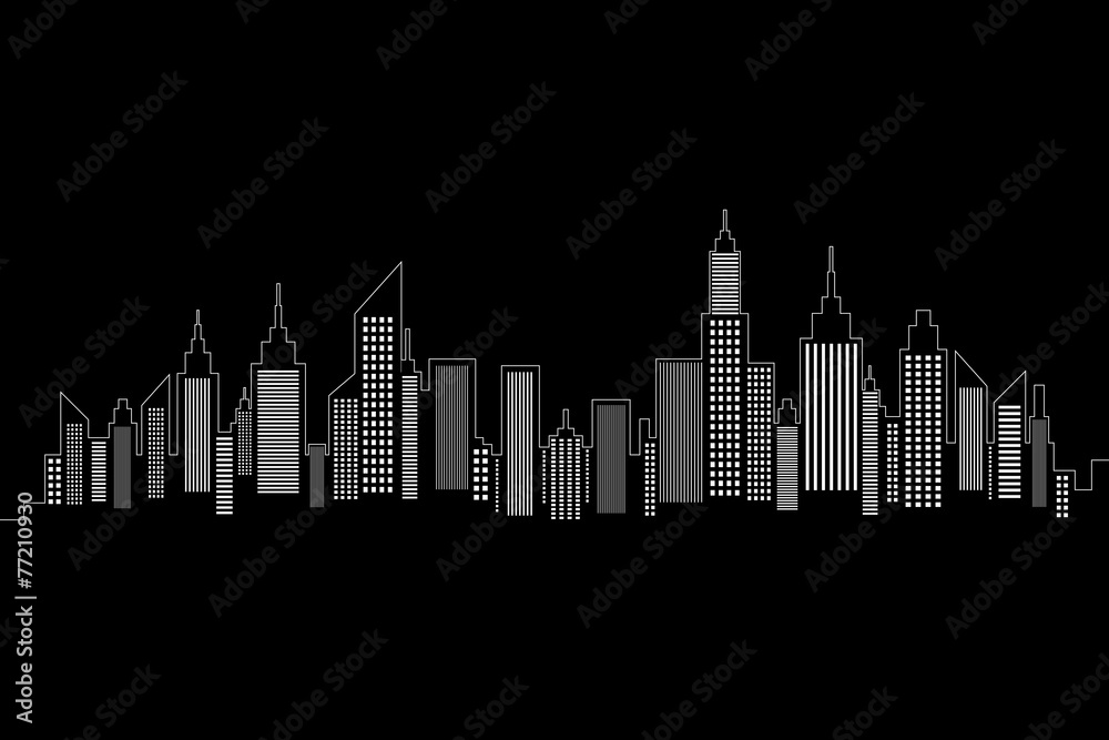 City Skyline White Silhouette On Black Background