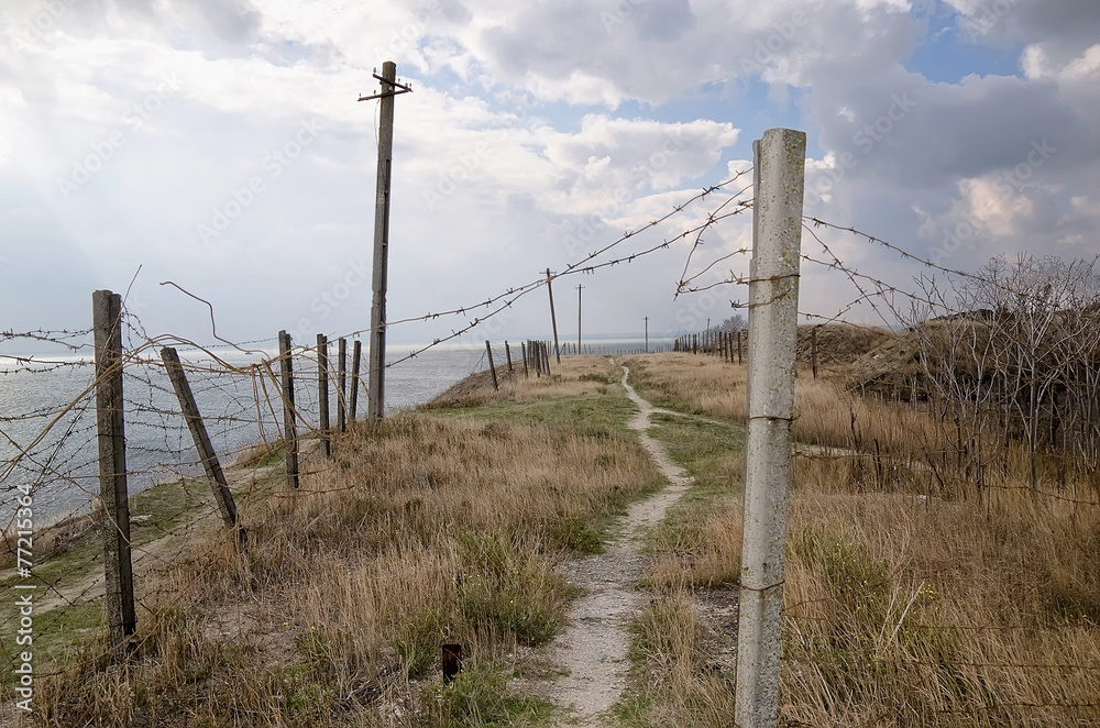 Fototapeta premium Barbed wire in the fortress of Kerch (Fort Totleben)