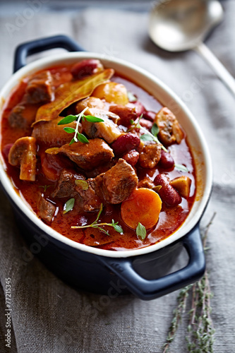 Beef goulash with mushrooms and vegetables