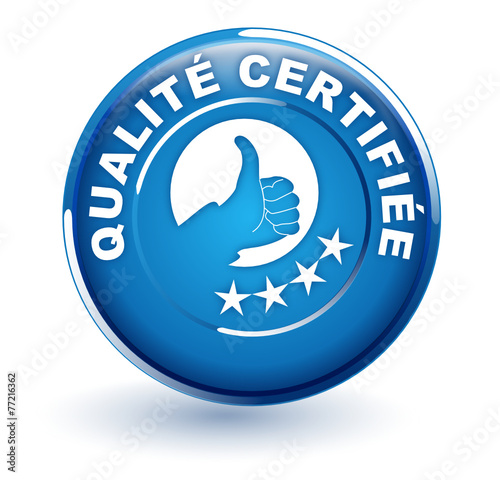 qualité certifiée sur bouton bleu