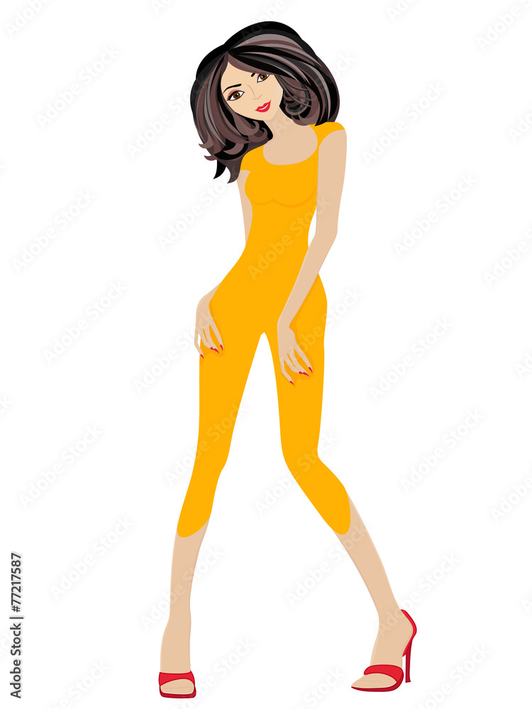 Attractive brunette in orange Attractive brunette in orange