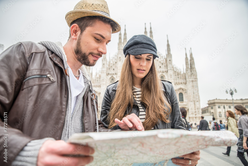 Tourists with city map Tourists with city map