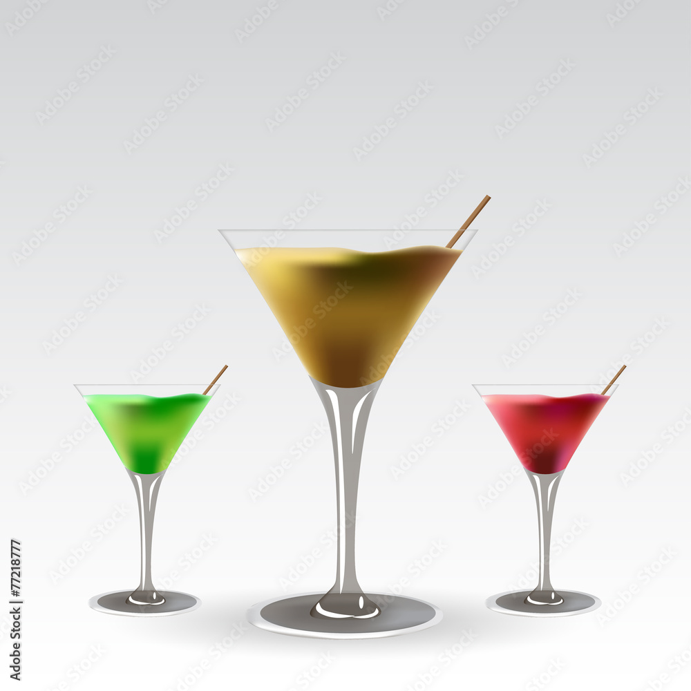Goblets with a cocktail three different on a gray background Goblets with a cocktail three different on a gray background