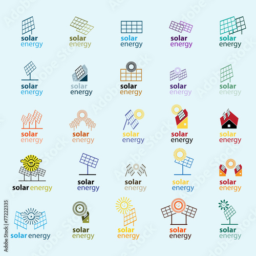 Solar Panel Icons Set - Isolated On Blue Background - Vector Illustration, Graphic Design, Editable For Your Design