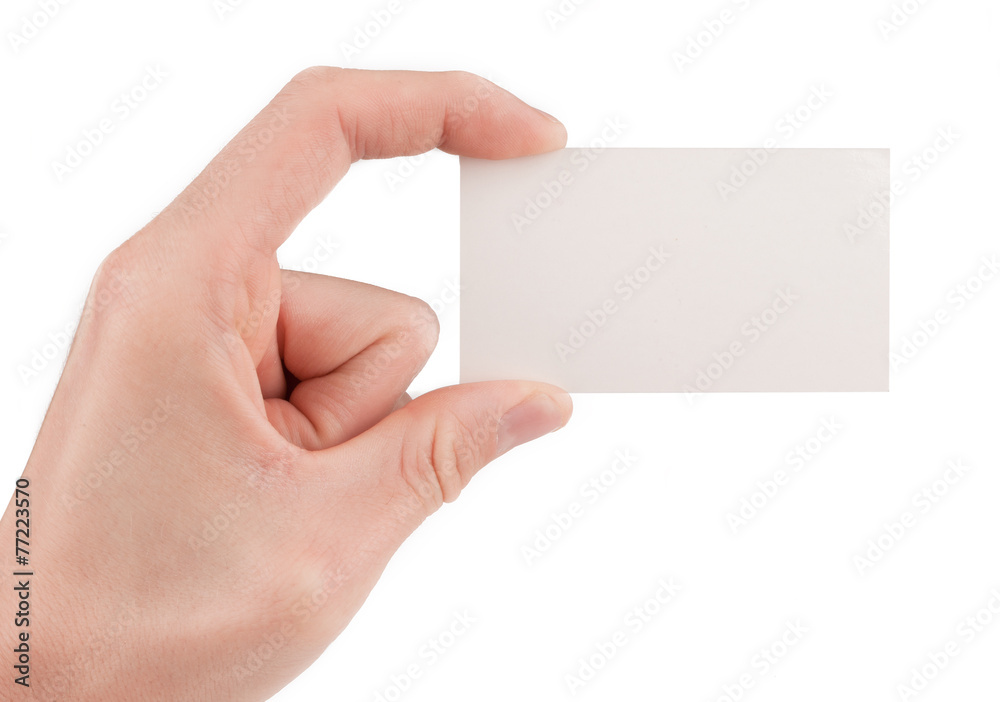 Hand holding a blank business card isolated on white Hand holding a blank business card isolated on white