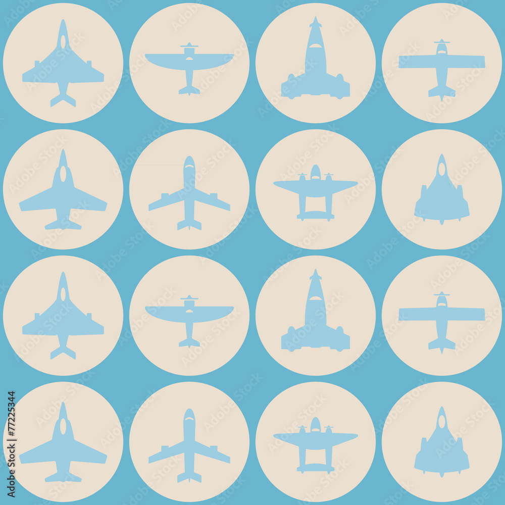 Seamless background with different airplanes