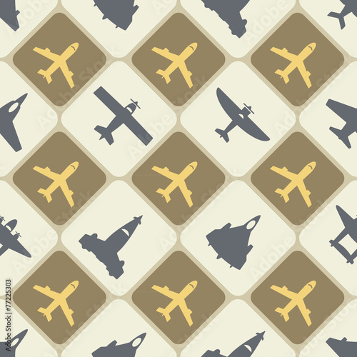 Seamless background with different airplanes