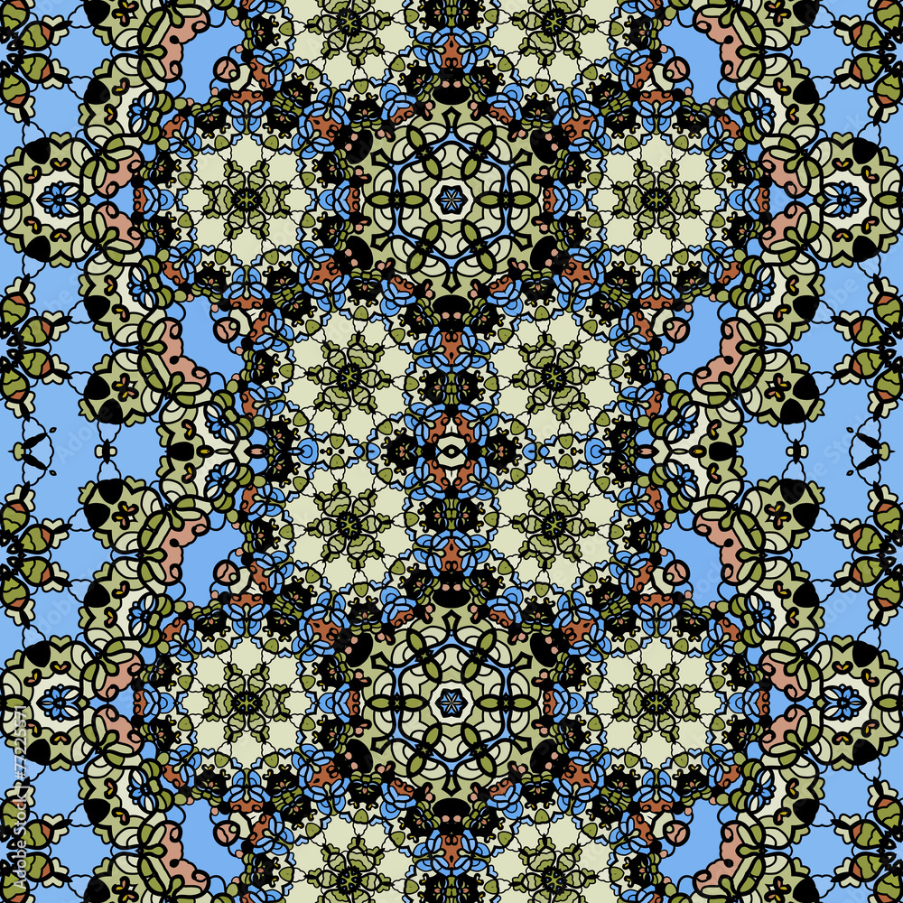 Ornamental ornate tribal style seamless wallpaper in blue color