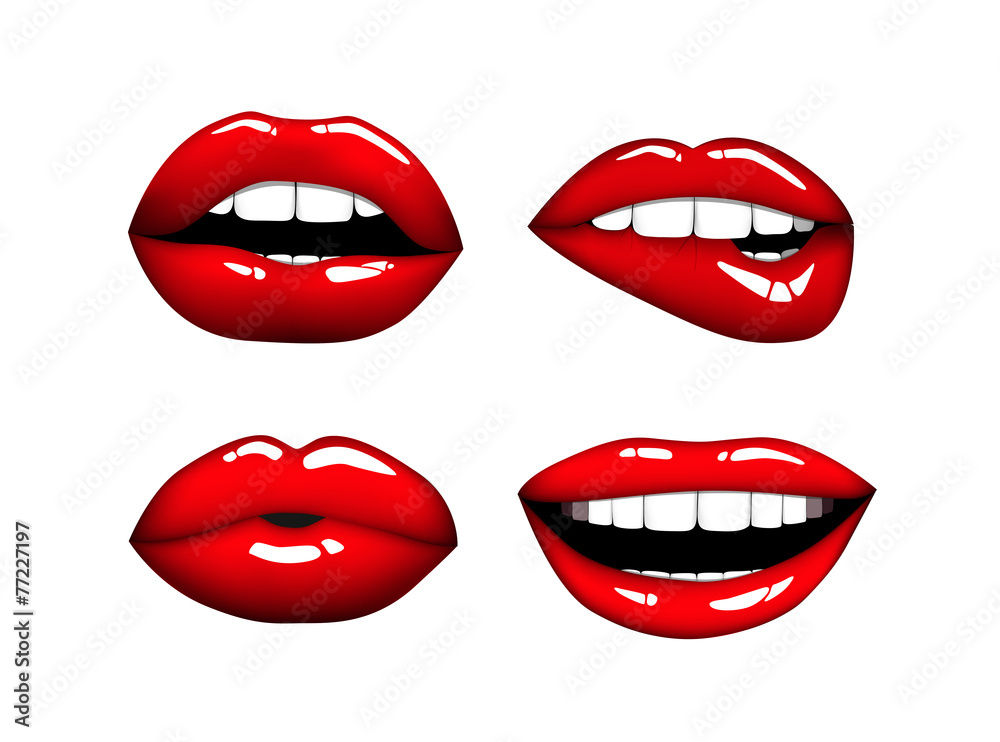 Set of Woman hot red lips