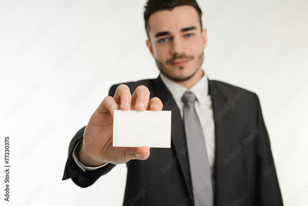 isolated business man showing his business card foreground isolated business man showing his business card foreground