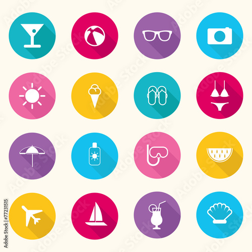 Colorful Beach Icons - Vector Set