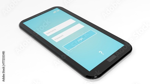 Smartphone with Login screen isolated on white