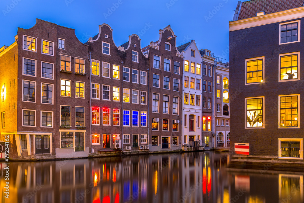 Canal houses at twilight Amsterdam