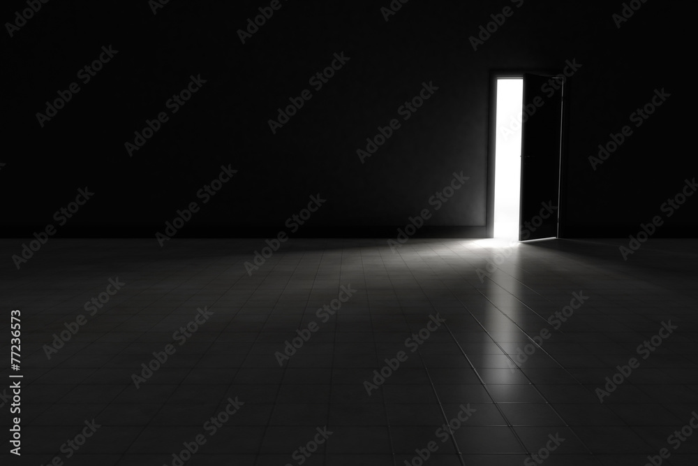 Open door to dark room with bright light shining in. Background Open door to dark room with bright light shining in. Background