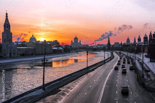 winter sunset in Moscow, Russia