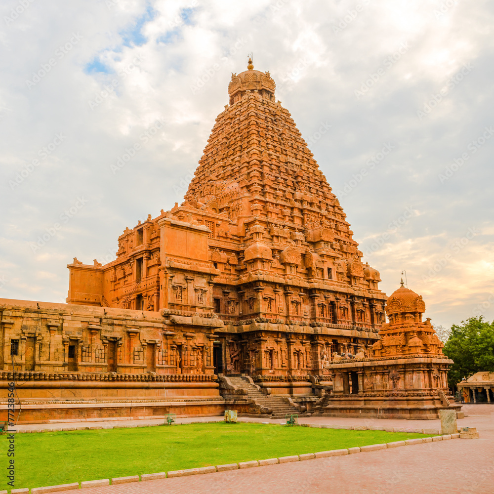 View at the tower Hindu Brihadishvara Temple, India, Tamil Nadu,
