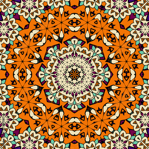 Hand drawn seamless ornament in orange color. Endless