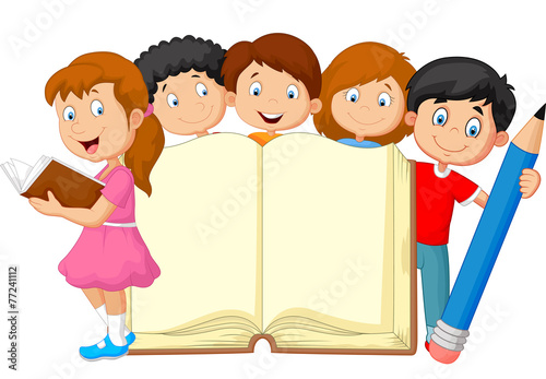 Cartoon kids with book and pencil
