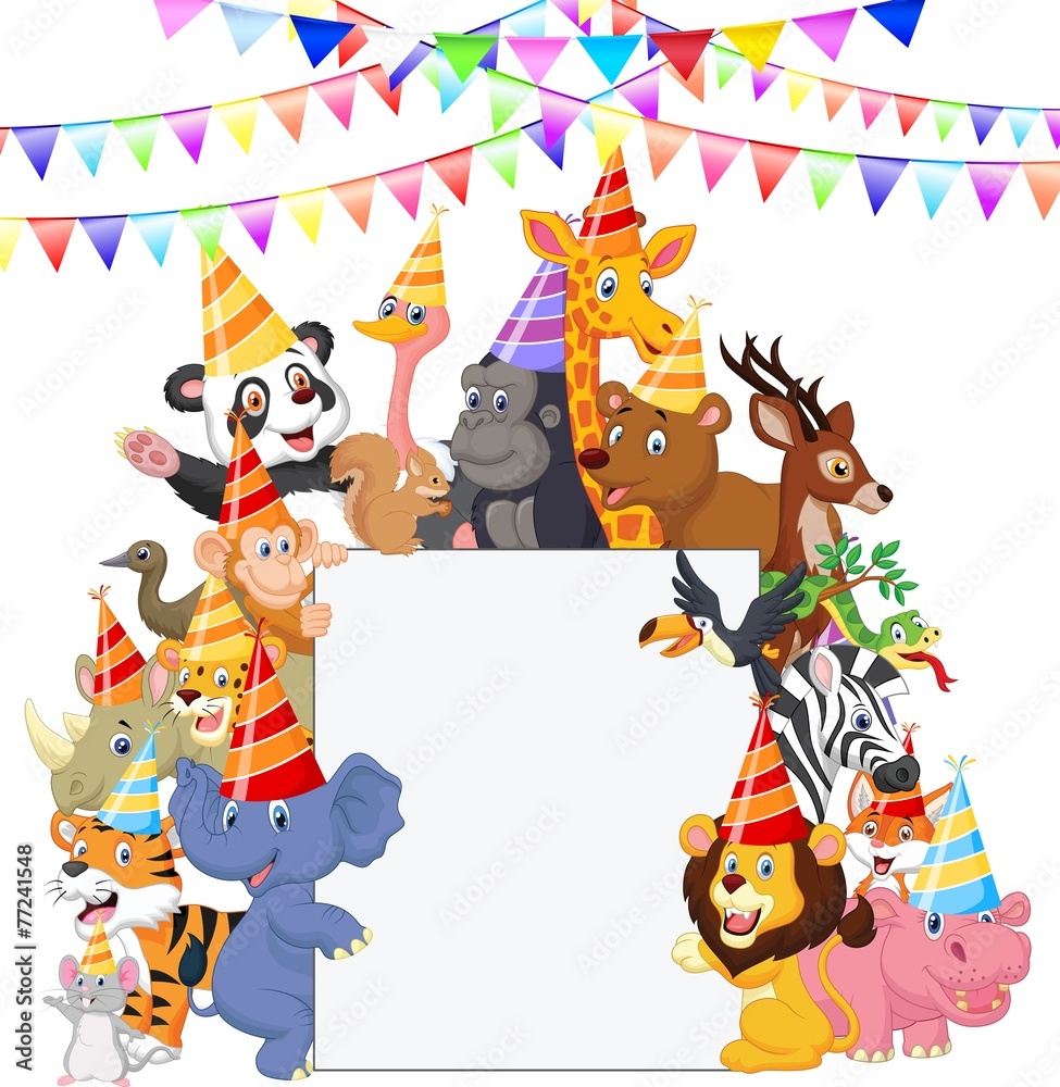 safari animals with party hats