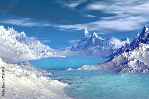 3D rendered fantasy alien planet. Rocks and lake © Pavel Parmenov