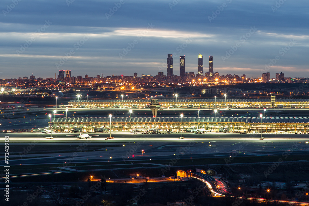 Madrid-Barajas Airport during night