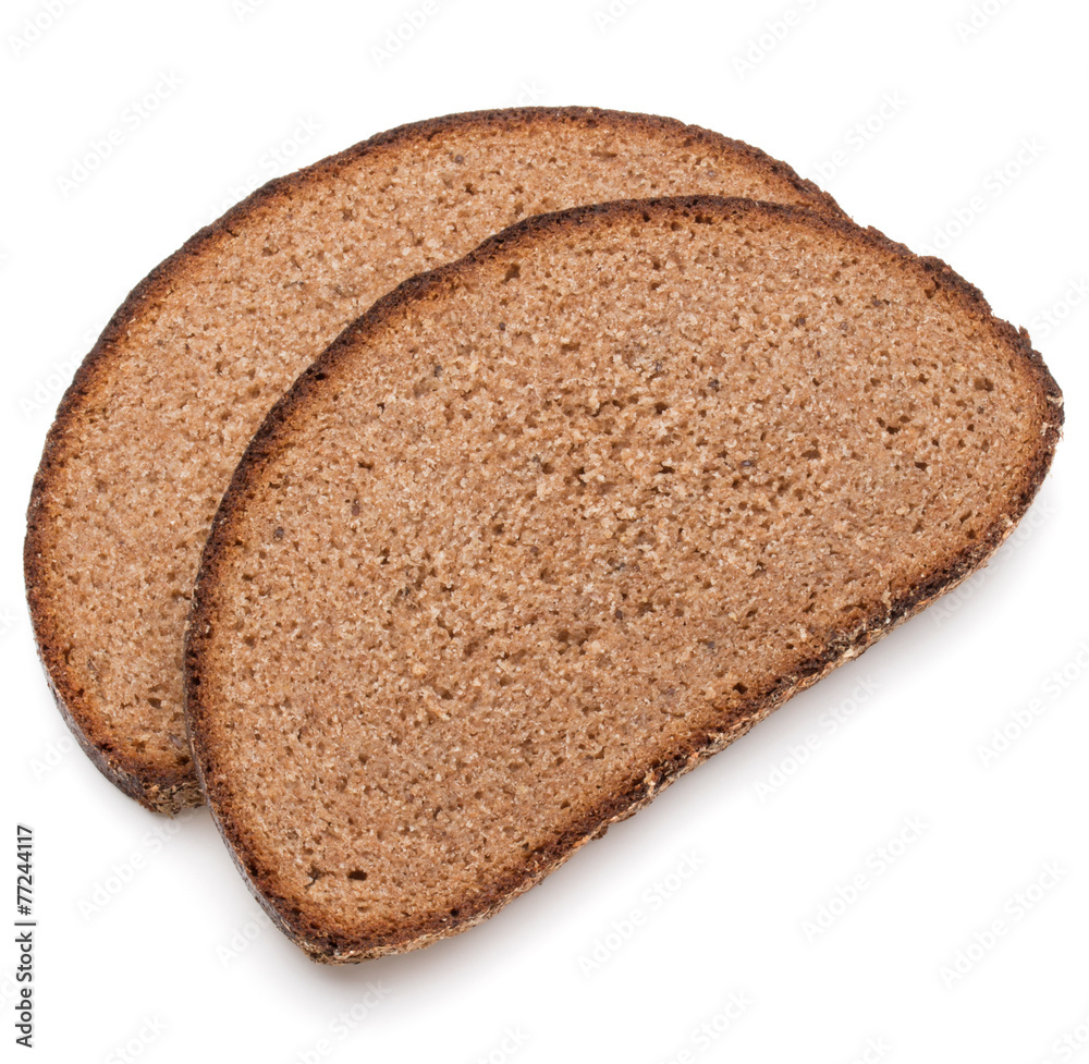 Slice of fresh rye bread isolated on white background cutout