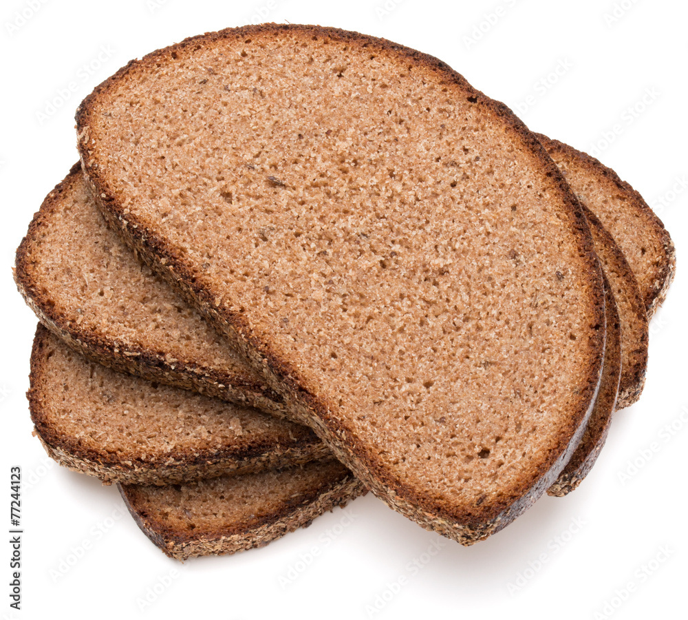 Slice of fresh rye bread isolated on white background cutout Slice of fresh rye bread isolated on white background cutout