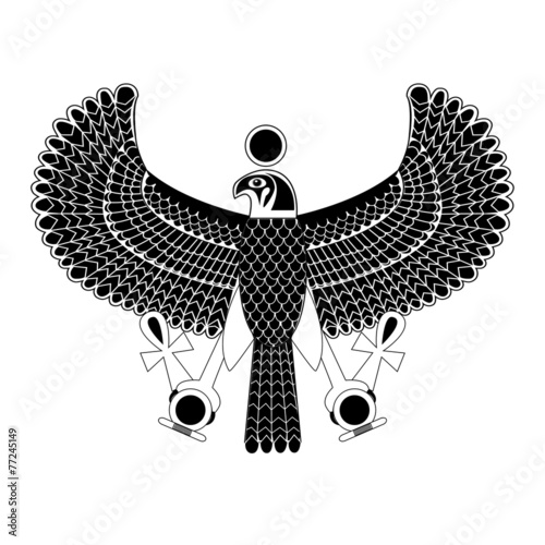 Black and white ancient egyptian symbol of Horus the falcon god