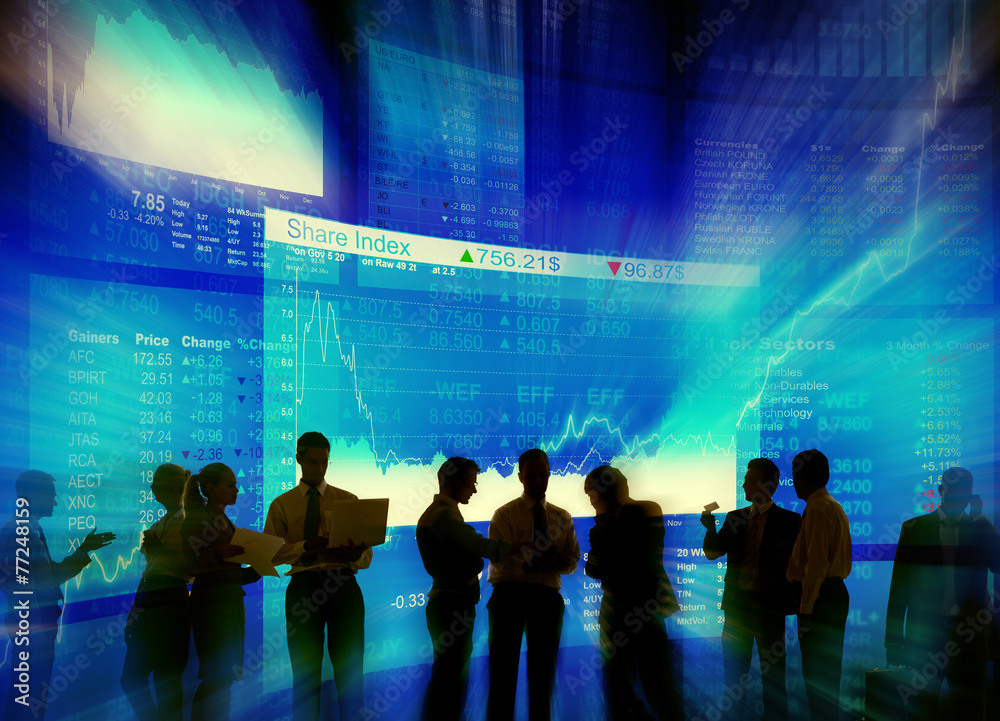 Silhouette Group of Business People Stock Market Concept Silhouette Group of Business People Stock Market Concept
