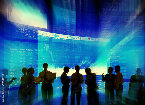 Silhouette Group of Business People Stock Market Concept