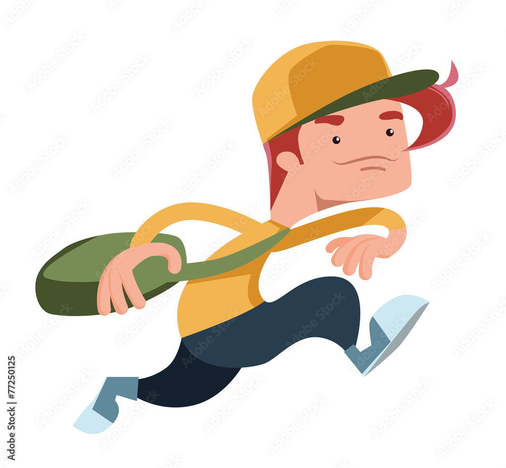 Boy running with a bag vector illustration cartoon character Boy running with a bag vector illustration cartoon character