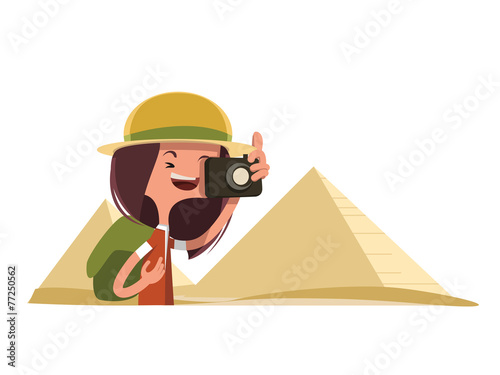 Tourist in Egypt taking photos illustration cartoon character