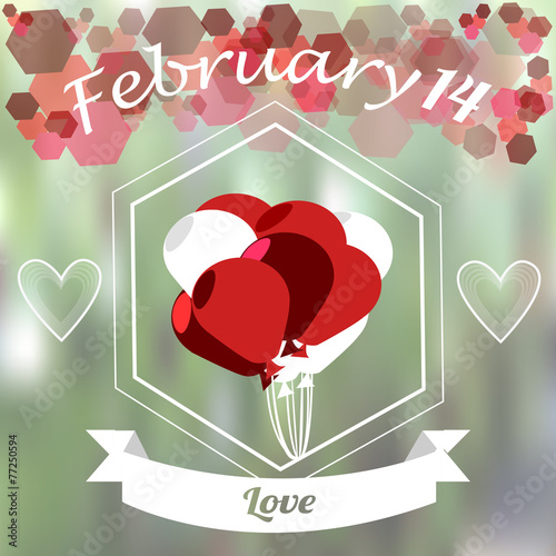 Valentines day, red and white balloons  overgreen color blur bac