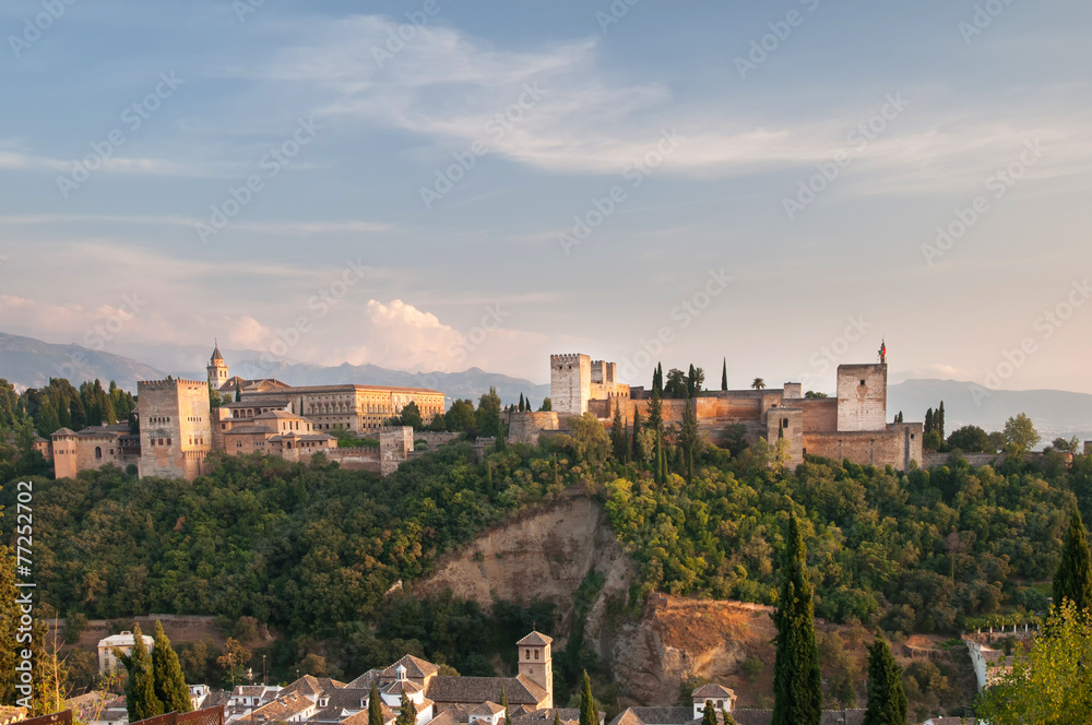 view of ancient arabic fortress of Alhambra, Granada, Spain.