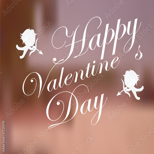 Valentines day, cupids and love text  over blur background